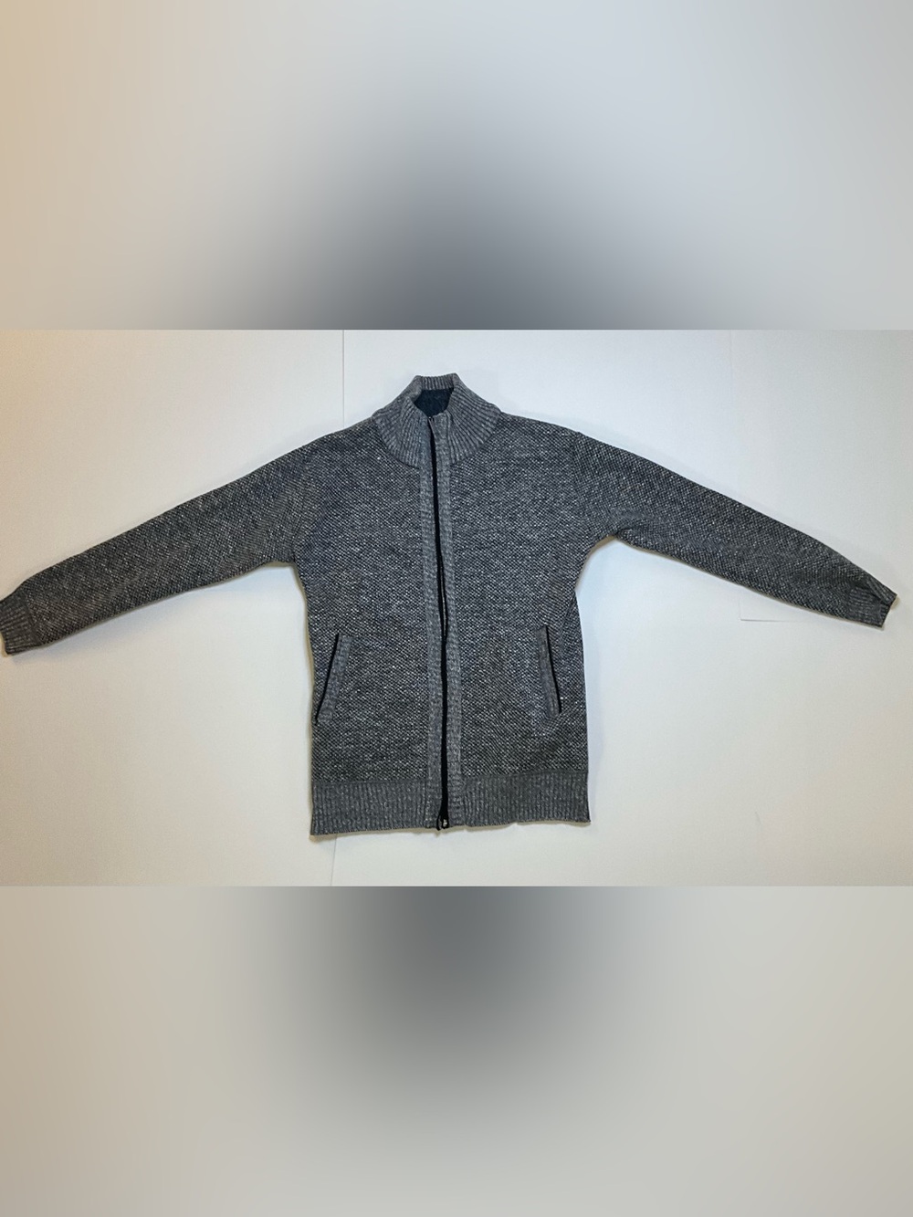 Men’s Gray Marled Full Zip Sweater Jacket Plaid Fleece Lined Size S - Picture 3 of 8